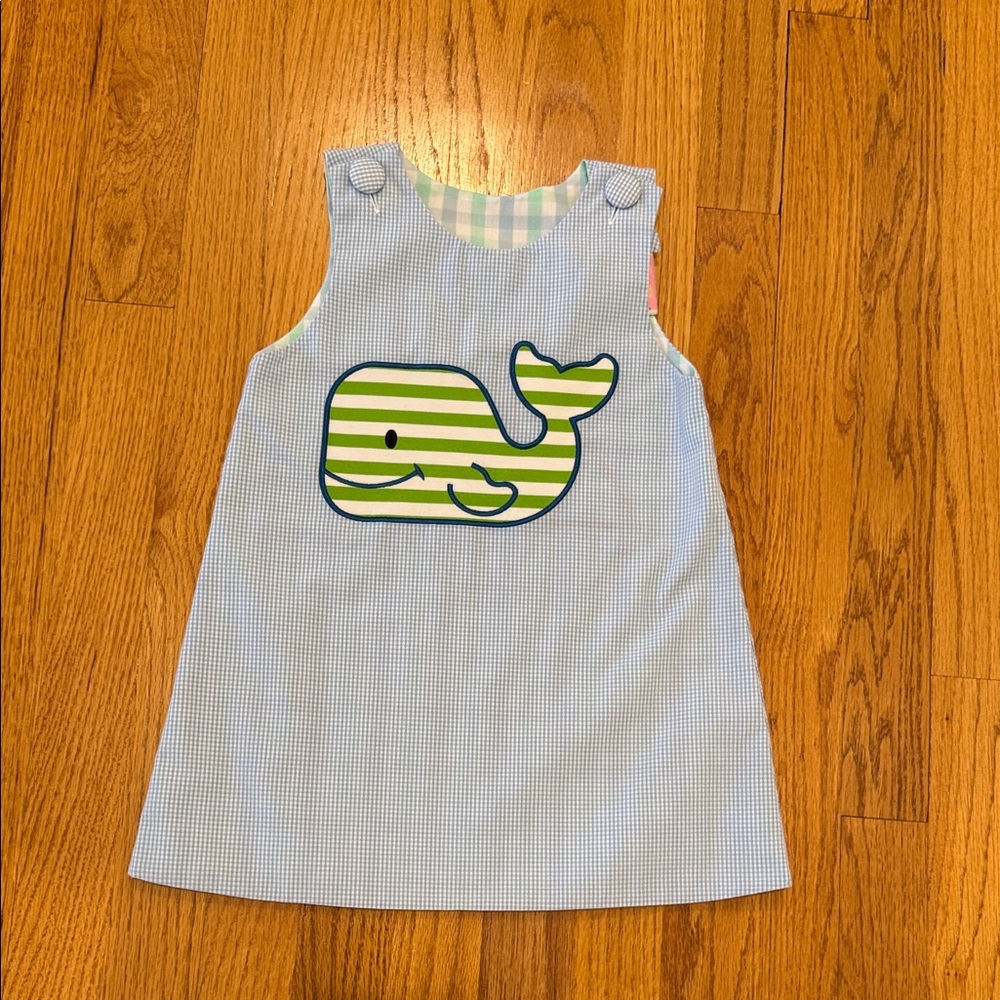 Cute reversible Whale and sailboat Appliqué Baby Dress